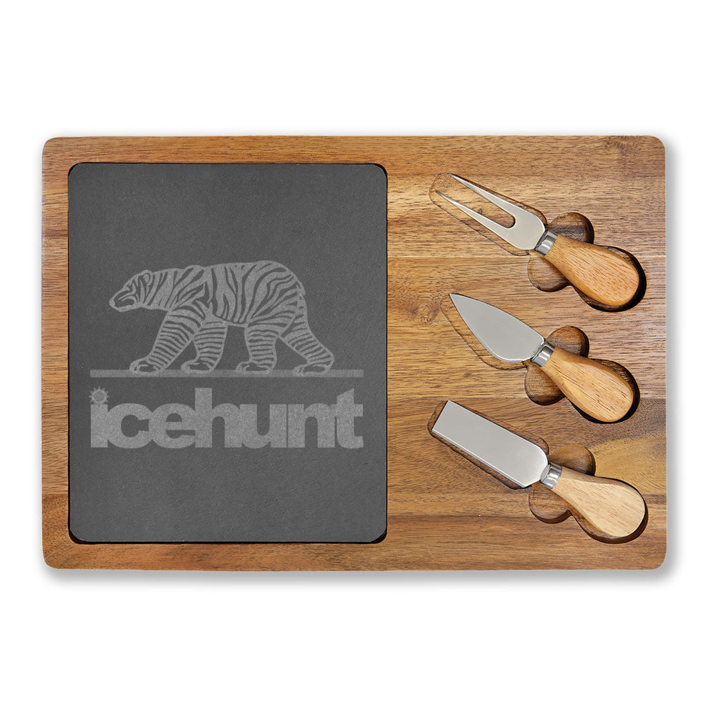 Icehunt Engraved Cutting Board Set with Cheese Knives