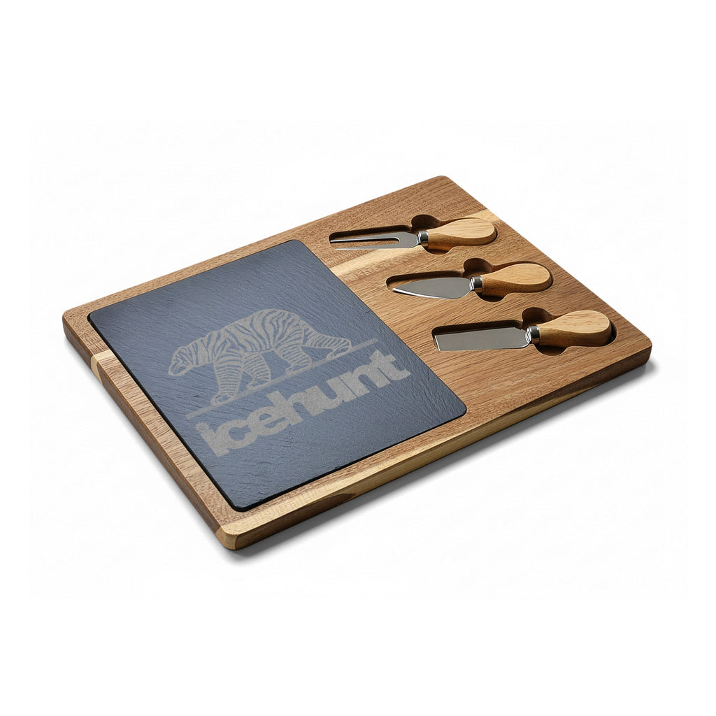 Icehunt Engraved Cutting Board Set with Cheese Knives